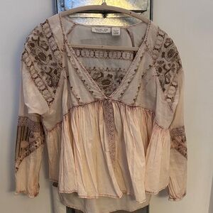 Boho Embroidered Blouse in Dusty faded light pink by Rachel Zoe